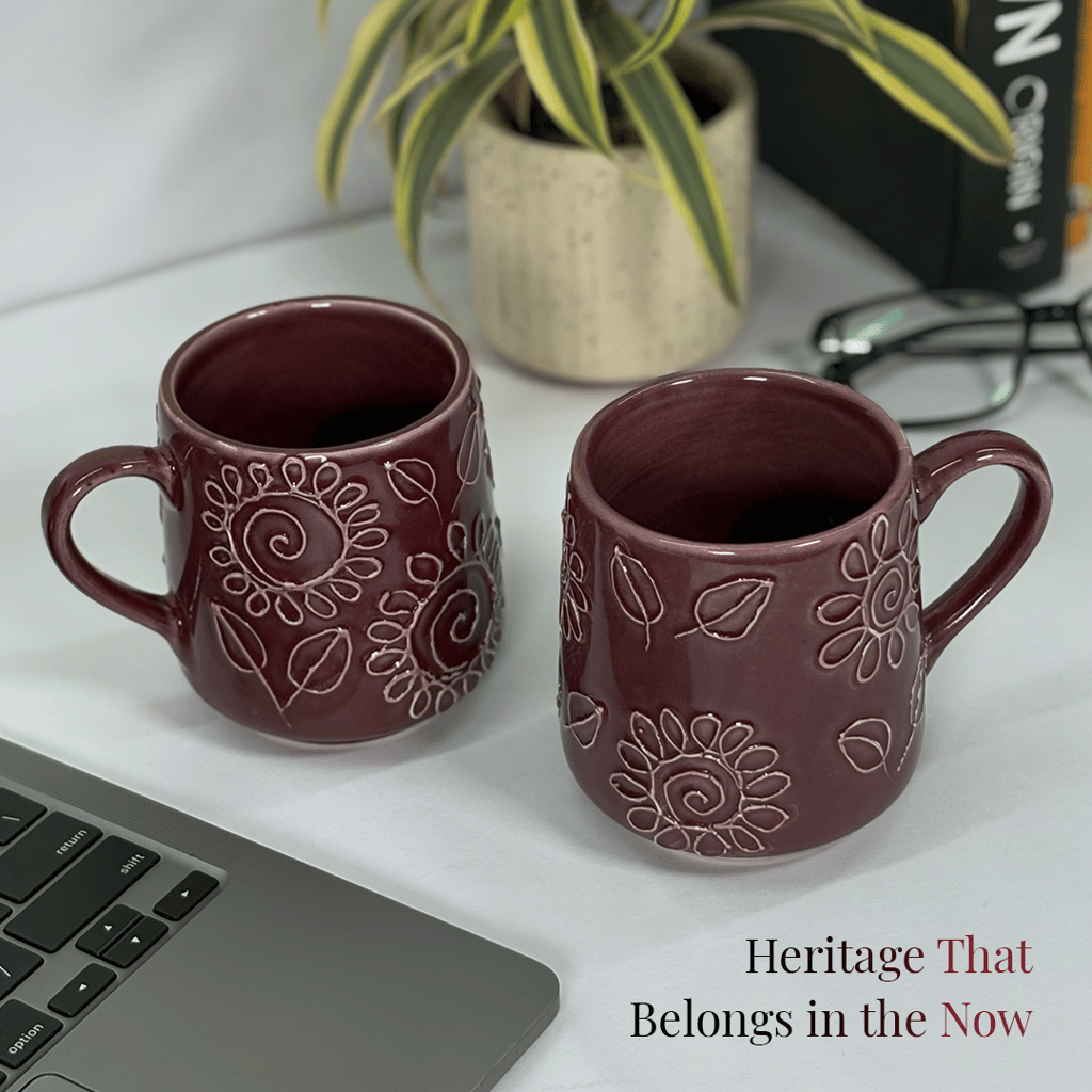 Heritales Kokum Bloom Ceramic Mug for Coffee, Milk & Tea Lovers – 350 ML | Handcrafted in India | Vegan, Bone China-Free | Microwave, Dishwasher & Freezer Safe | Premium Artisanal Mug– Set of 1 view 2
