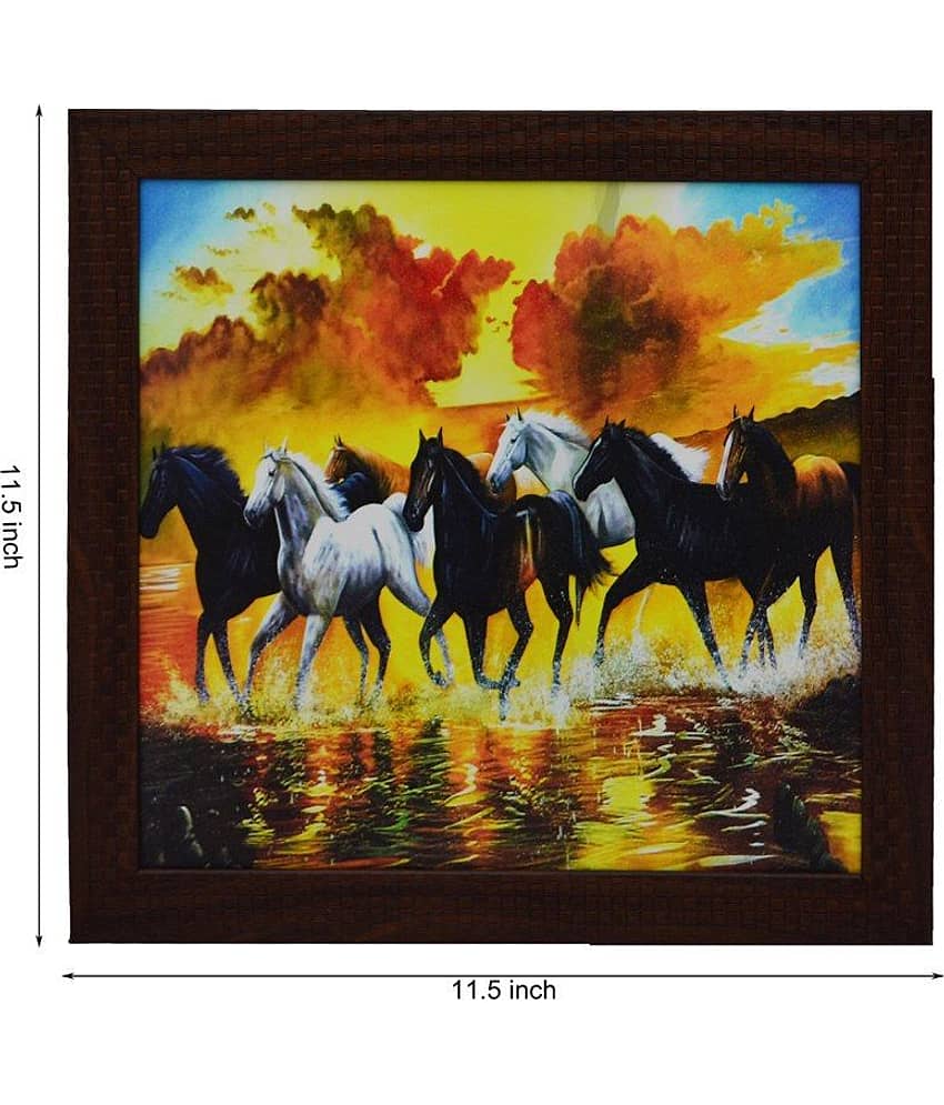 eCraftIndia Blue & White Running Lucky Horses Satin Matt Texture UV Wall Art view 2