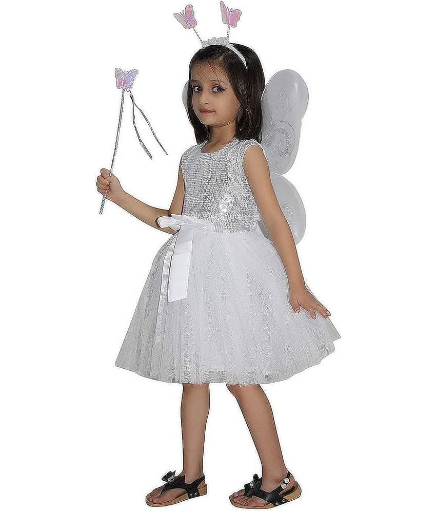 Kaku Fancy Dresses White Butterfly Insect Costume -White, 7-8 Years, For Girls view 2