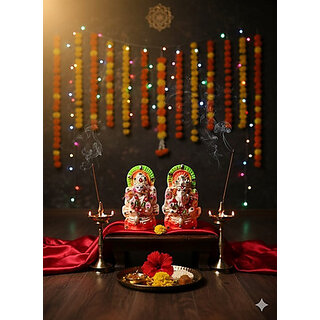 Gopika Laxmi Ganesh Murti for Diwali Pooja Clay Laxmi Ganesha Idol Decorative Showpiece - 9 cm(Clay, Multicolor)