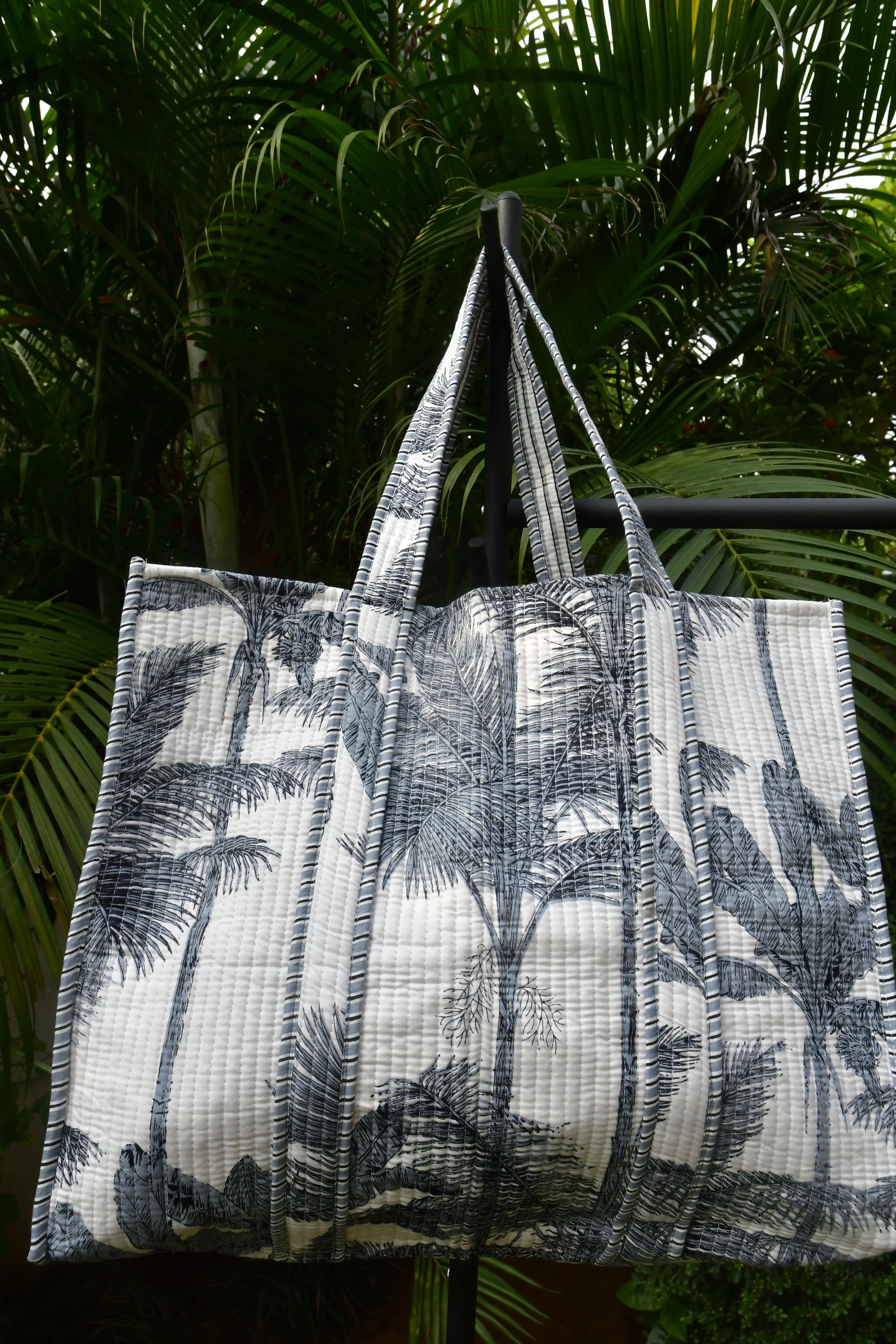 Grey White Palm Tree Tote Bag view 2