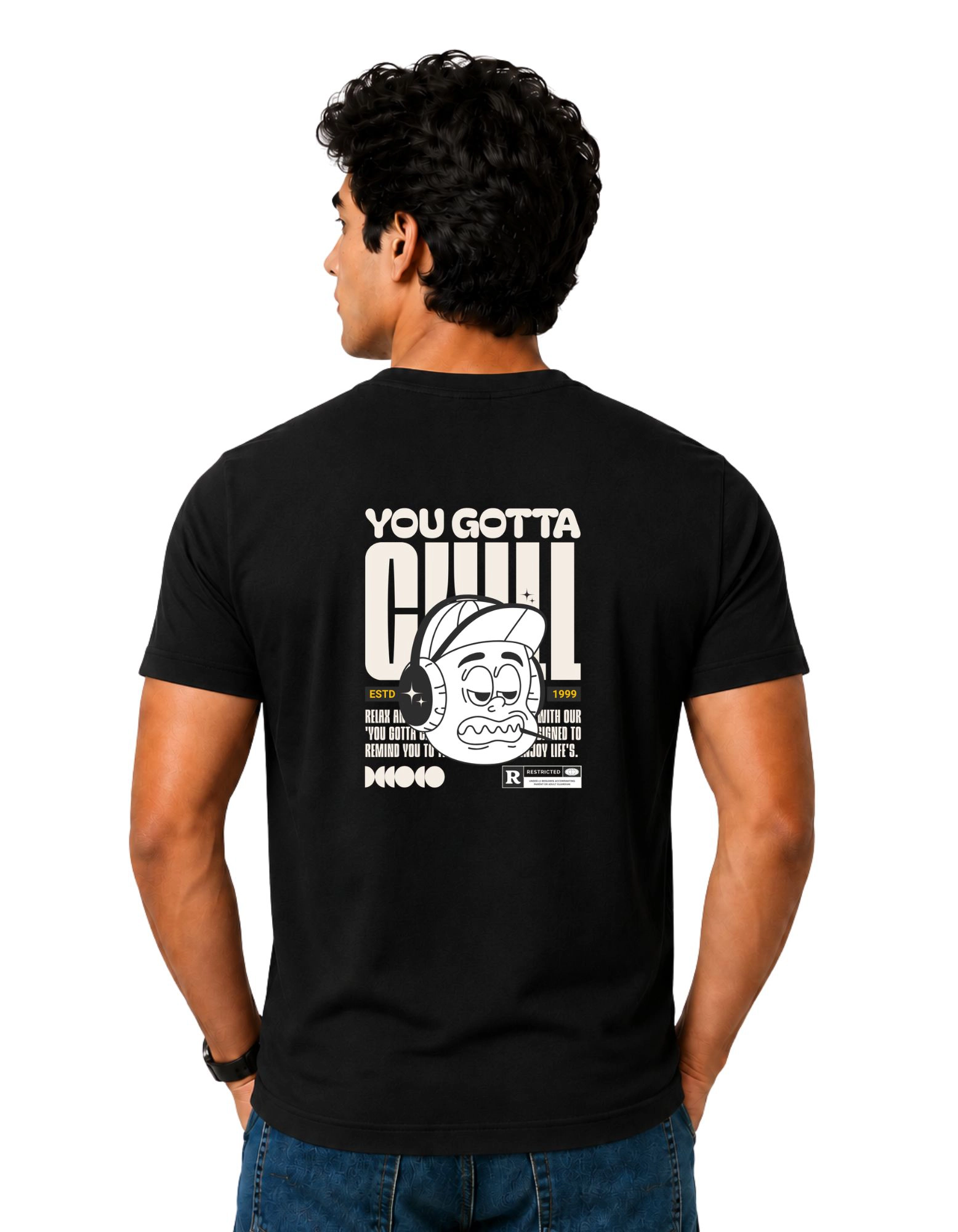 You Gotta Chill Cotton Round Neck T-Shirt 180 GSM Black view 2