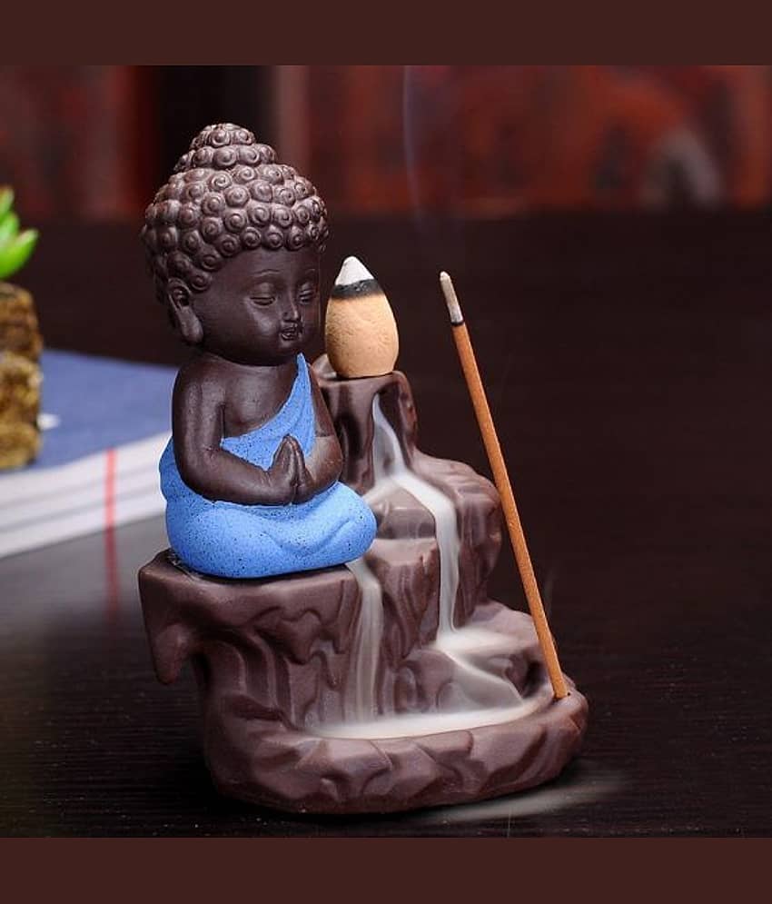Leavess Idol Smoke Buddha Resin Buddha Idol 14 x 7 cms Pack of 1 view 2