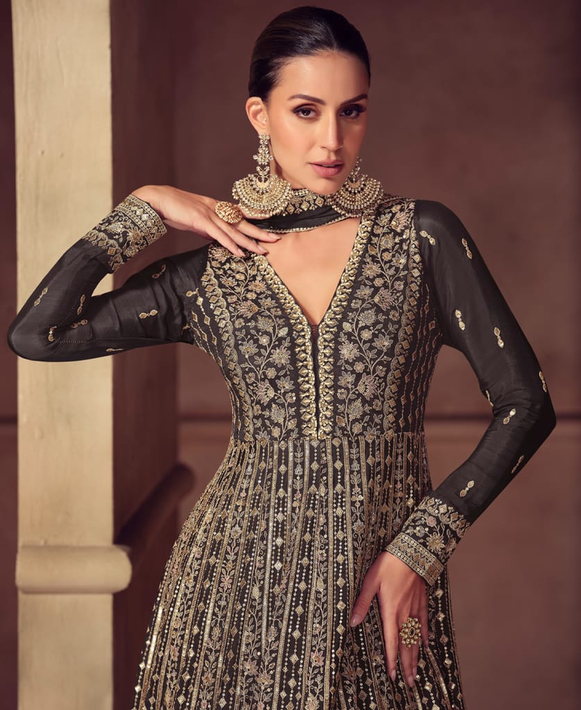 Heavy Chinon Black Anarkali for Women (Wedding Wear) view 2