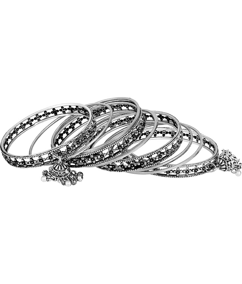 Asmitta Traditional Oxidised German Silver Jhumki Latkan Afghani Bangle Set for Women view 2
