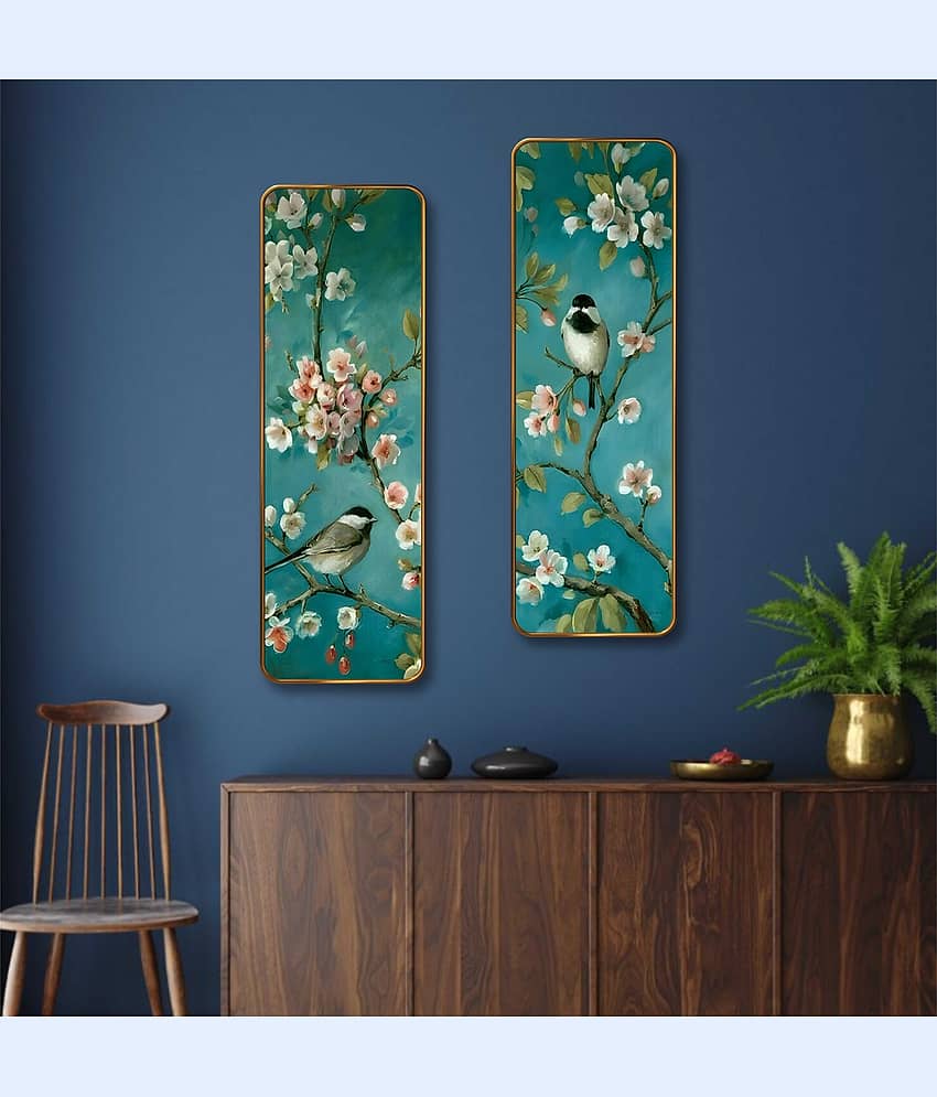 SAF Bird & Blossom Set of 2 Vertical MDF Wall Panels | Premium Sparkle Lamination Finish | Elegant Nature Wall Décor for Living Room, Bedroom & Office view 2