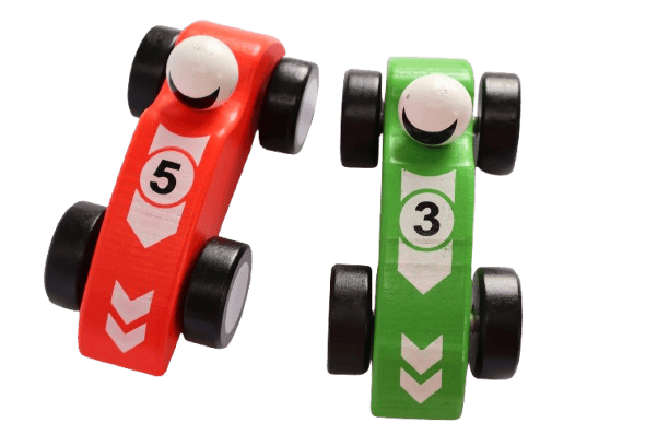 Wooden Race Car - Red & Green with Racing Numbers view 2