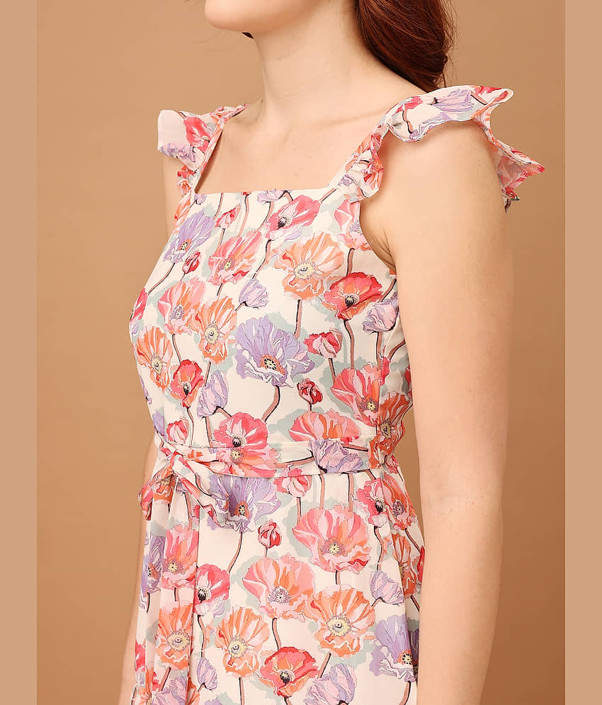 Amarasha Women Georgette Printed Fit & Flare Dress ( Off White ) view 2