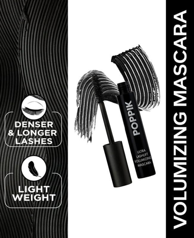 POPPIK Ultra LashLift Volumizing Mascara Black, Lengthening & Curling Formula, Smudge-Proof, Lightweight, Nourishing & Hydrating Eye Makeup, 8 ml view 2