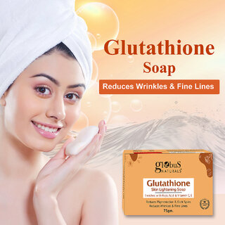Globus Naturals Glutathione Skin Lightening Soap Enriched with Kojic Acid & Vitamin C, E For Reduces Dark Spots, Wrinkles & Fine Lines 75gm view 2