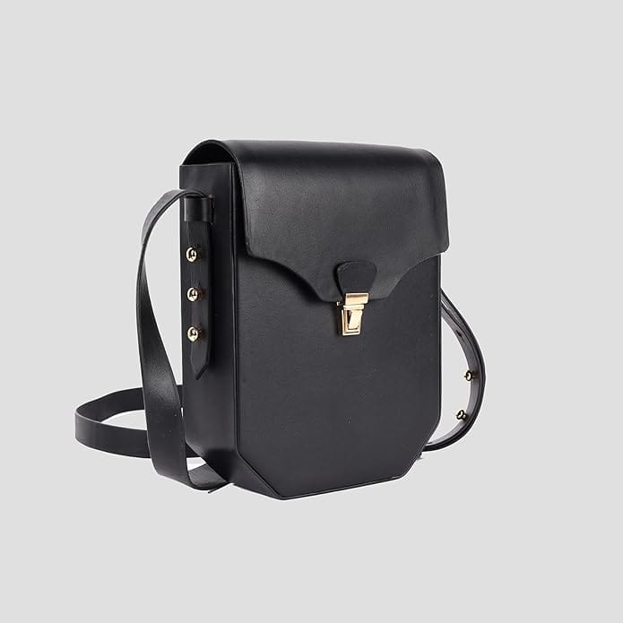 Black Leather Crossbody Bag with Gold Accents view 2