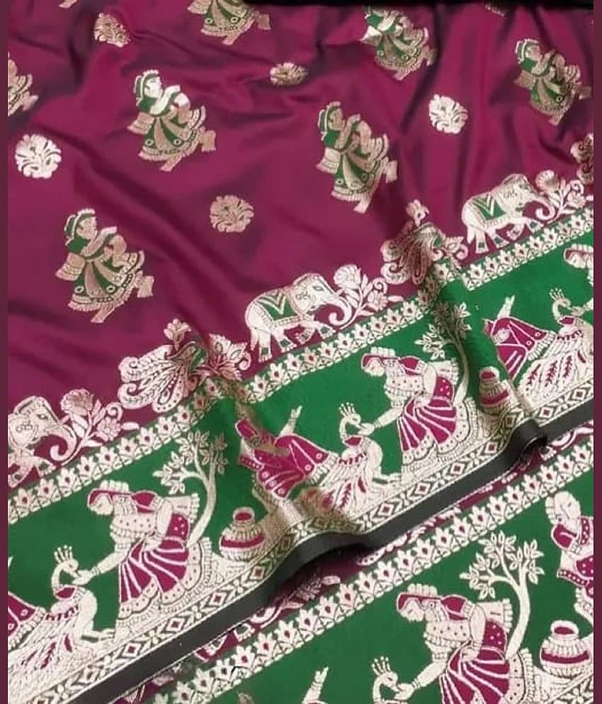 Indesa Art Silk Solid Baluchari Saree With Unstitched Blouse Piece ( Orange ) view 2