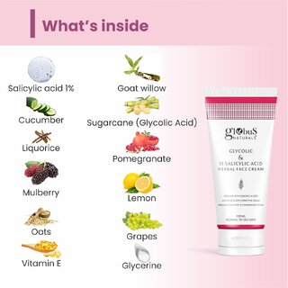 Globus Naturals Glycolic & 1% Salicylic Acid Herbal Anti Acne Face Cream, Enriched with Aloe Vera & Vitamin E, Reduces Dark spots & Hyperpigmentation, 100 gm view 2