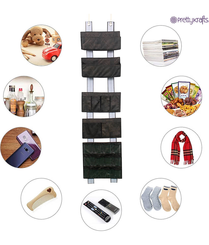 PrettyKrafts Multipurpose Strong velcro Wall Holder Storage Box, Shelf Saving Organiser for Storage Bedroom, Living Room Wall Pouch, Over The Door Organizer,(Pack of 1) JuteBrown view 2