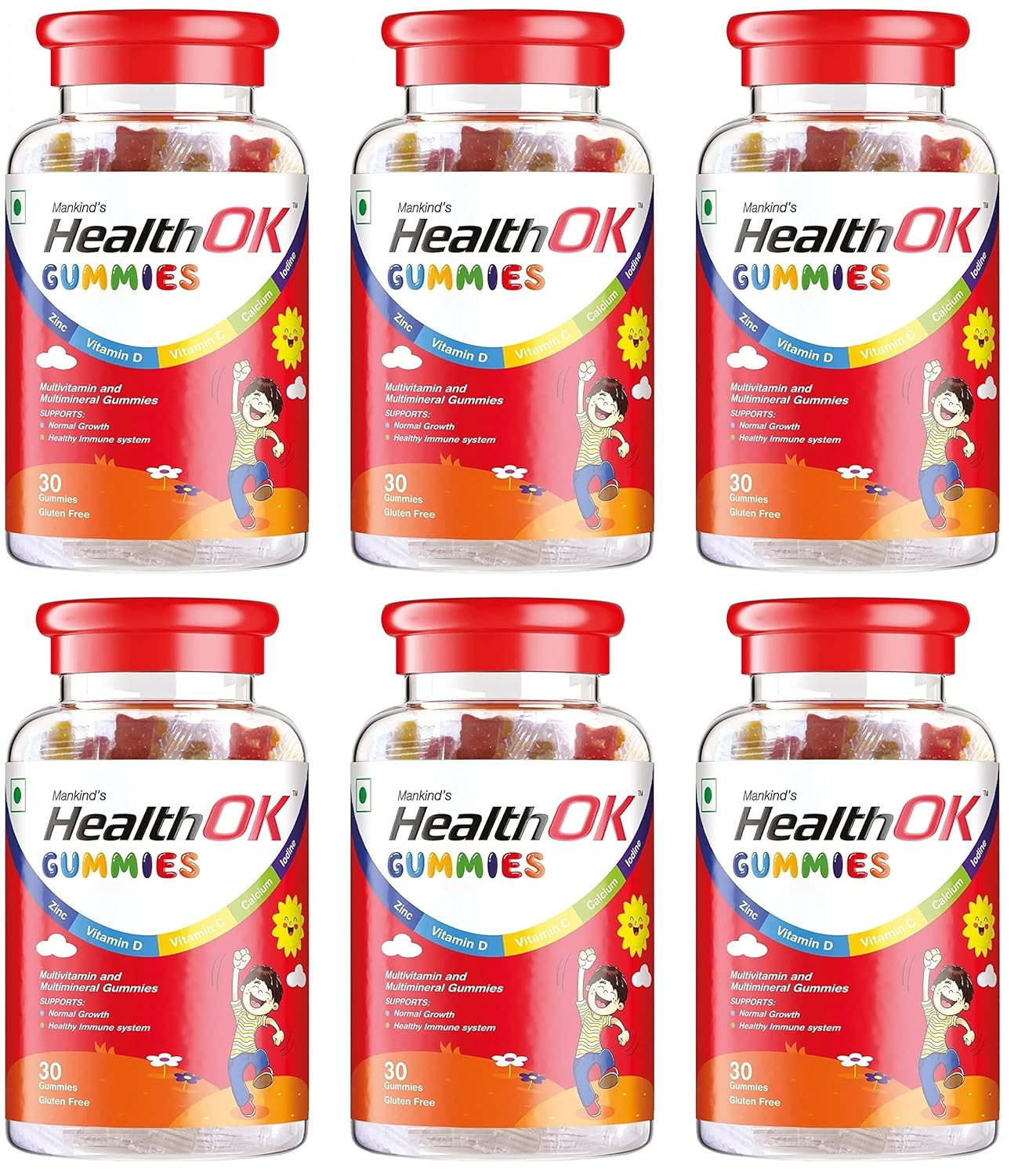 Health Ok Mankind Gummies Multivitamin and Multimineral for Kids Supports Normal Growth Healthy Immune system and Brain Function for 7 -17-year-old Bottle of 30 Gummies x Pack of 6 view 2