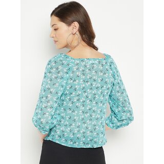 PURYS Women Blue Printed Basic Top view 2