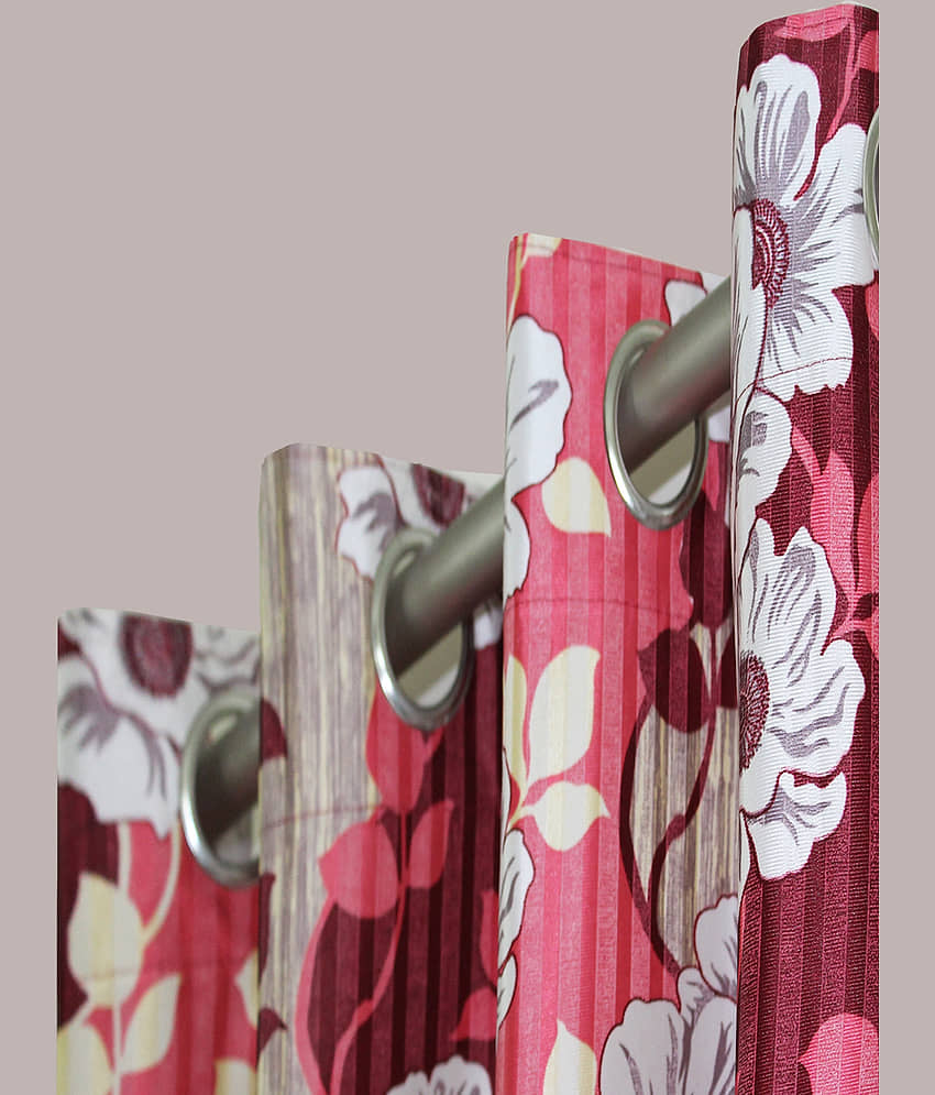 Home Candy Set of 2 Window Semi-Transparent Eyelet Polyester Maroon Curtains ( 152 x 120 cm ) view 2