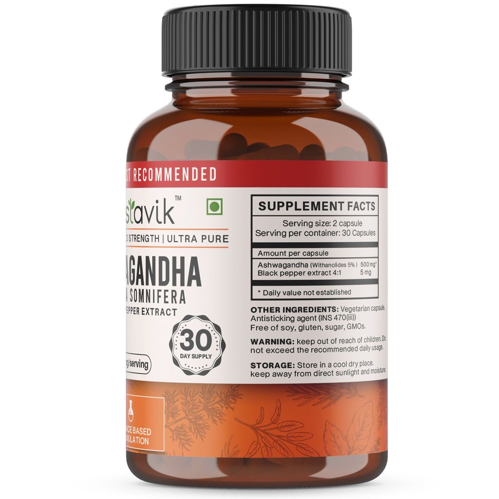 Vaastavik Ashwagandha Capsules 500 mg Withanolides 5 % view 2
