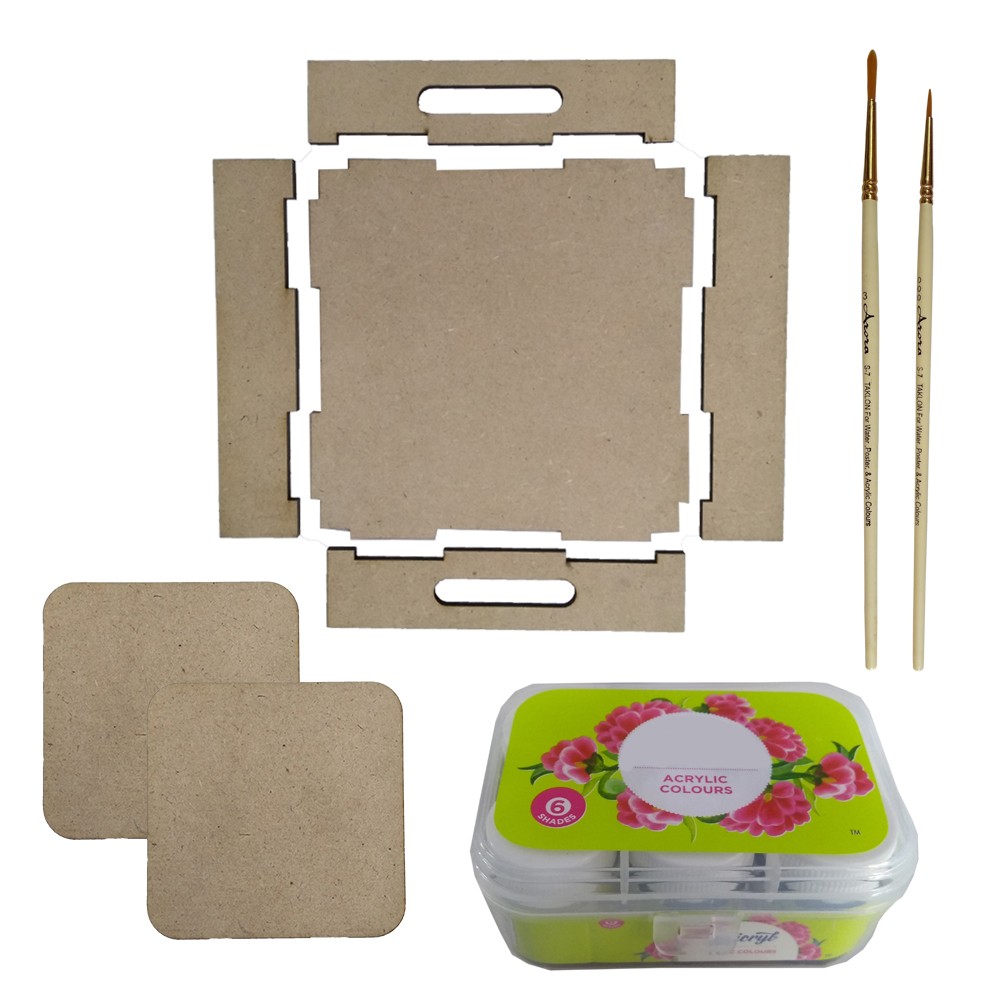 Scandinavian Art on MDF Tray with Square Coasters DIY Kit by Penkraft view 2