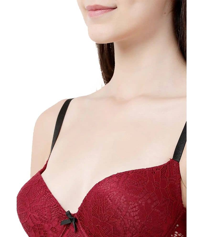 Susie Lace Women's Plunge Bra ( Red ) S002-Maroon view 2