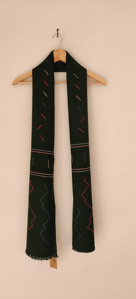 Deep Green Handwoven Merino Wool stole view 2