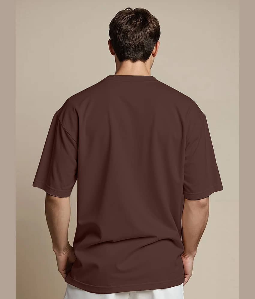 Leotude Men Cotton Blend Oversized Fit Printed T-Shirt ( Brown ) view 2