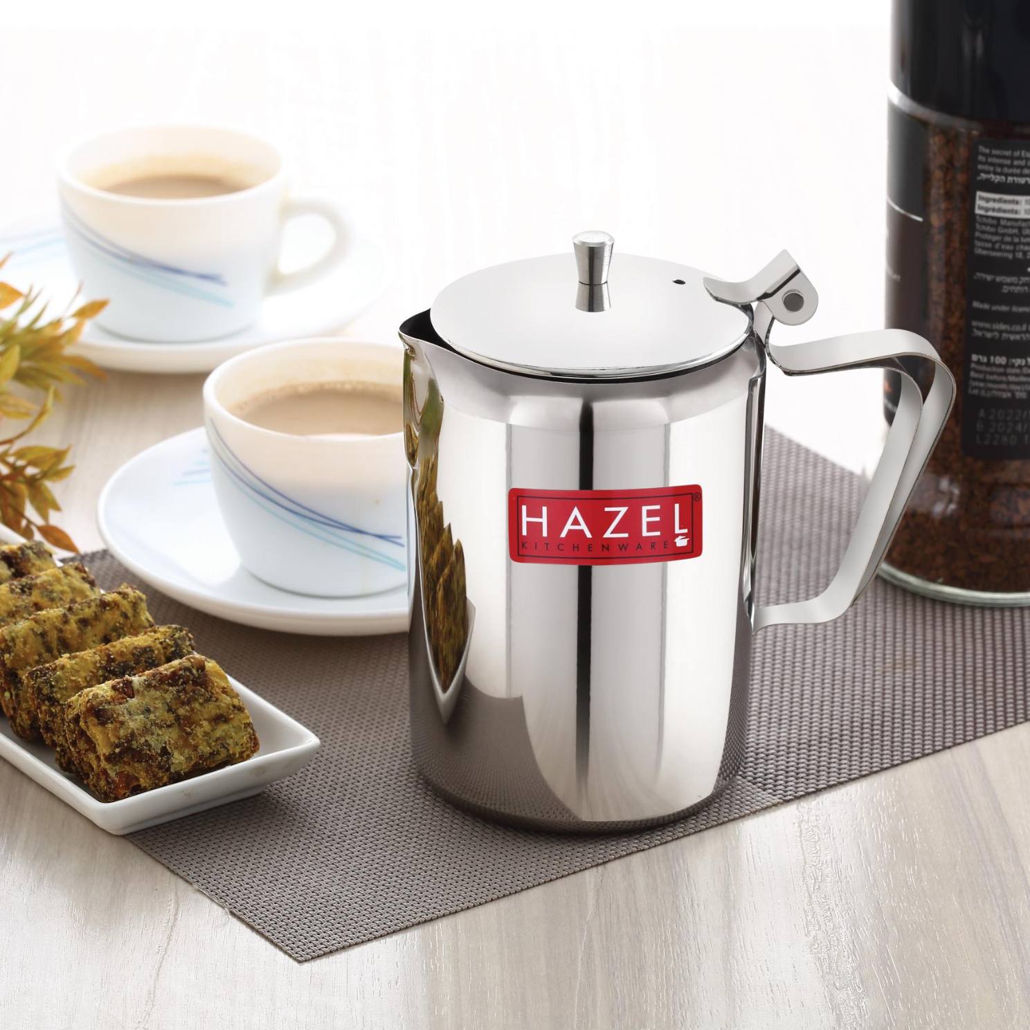 HAZEL Stainless Steel Coffee Pot with Lid & Handle , Milk & Tea Warmer, Spill Proof, 750 ML view 2