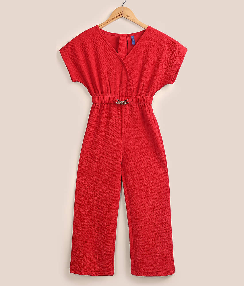 Lazy Shark Girls Cotton Blend Jumpsuit ( Pack of 1 , Red ) view 2