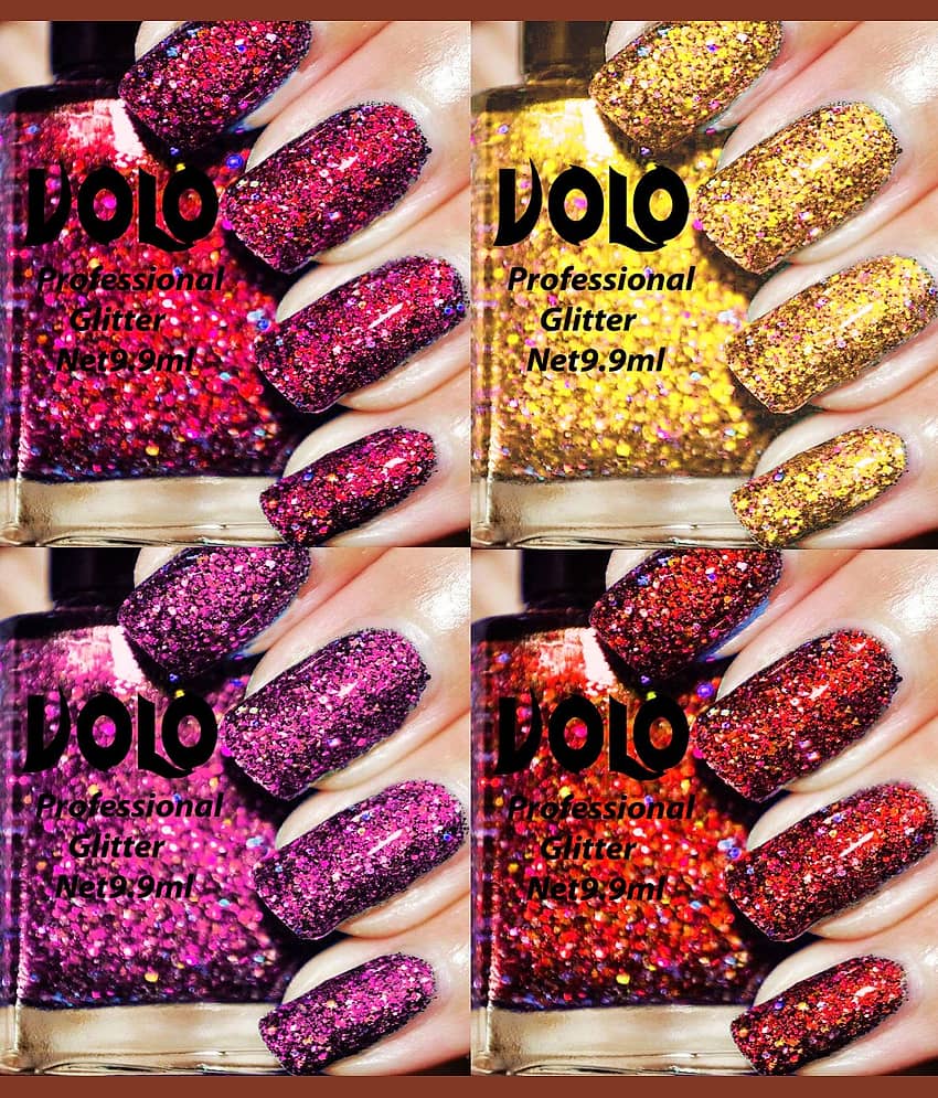 VOLO Professionally Used Glitter Shine Nail Polish Magenta,Gold,Purple Red Pack of 4 39 mL view 2