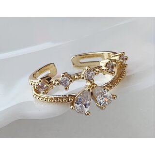 Anti Tarnish Gold-Plated Cubic Zirconia Stone Studded Finger Ring For Women view 2