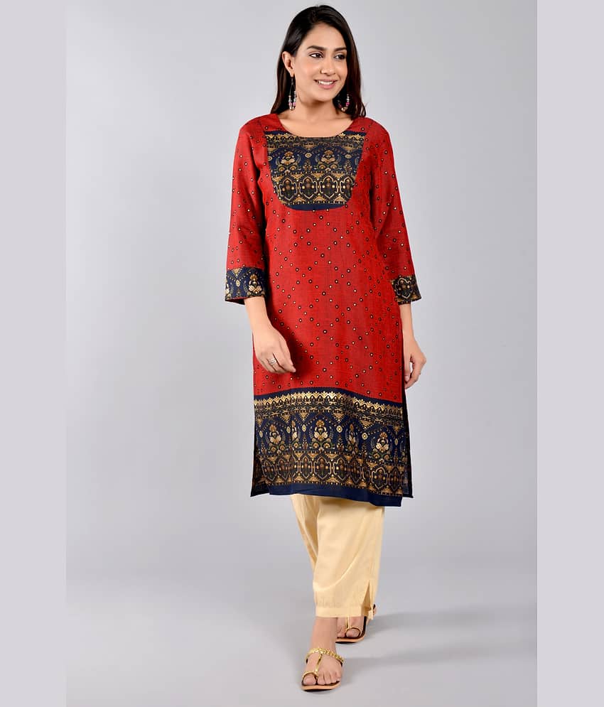 ZAMAISHA - Maroon Rayon Women's Straight Kurti ( Pack of 1 )