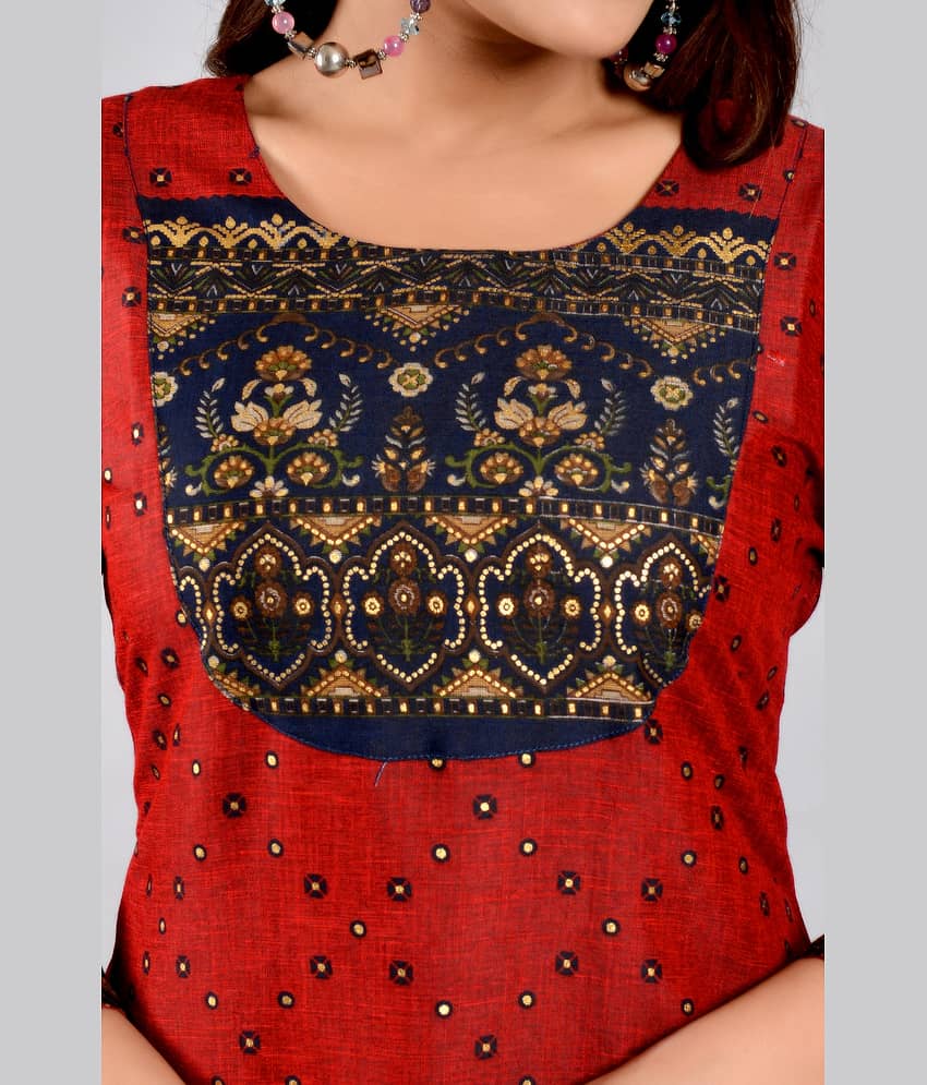ZAMAISHA - Maroon Rayon Women's Straight Kurti ( Pack of 1 ) view 2