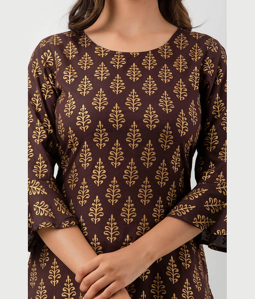 MAUKA - Brown Rayon Women's Straight Kurti ( Pack of 1 ) view 2