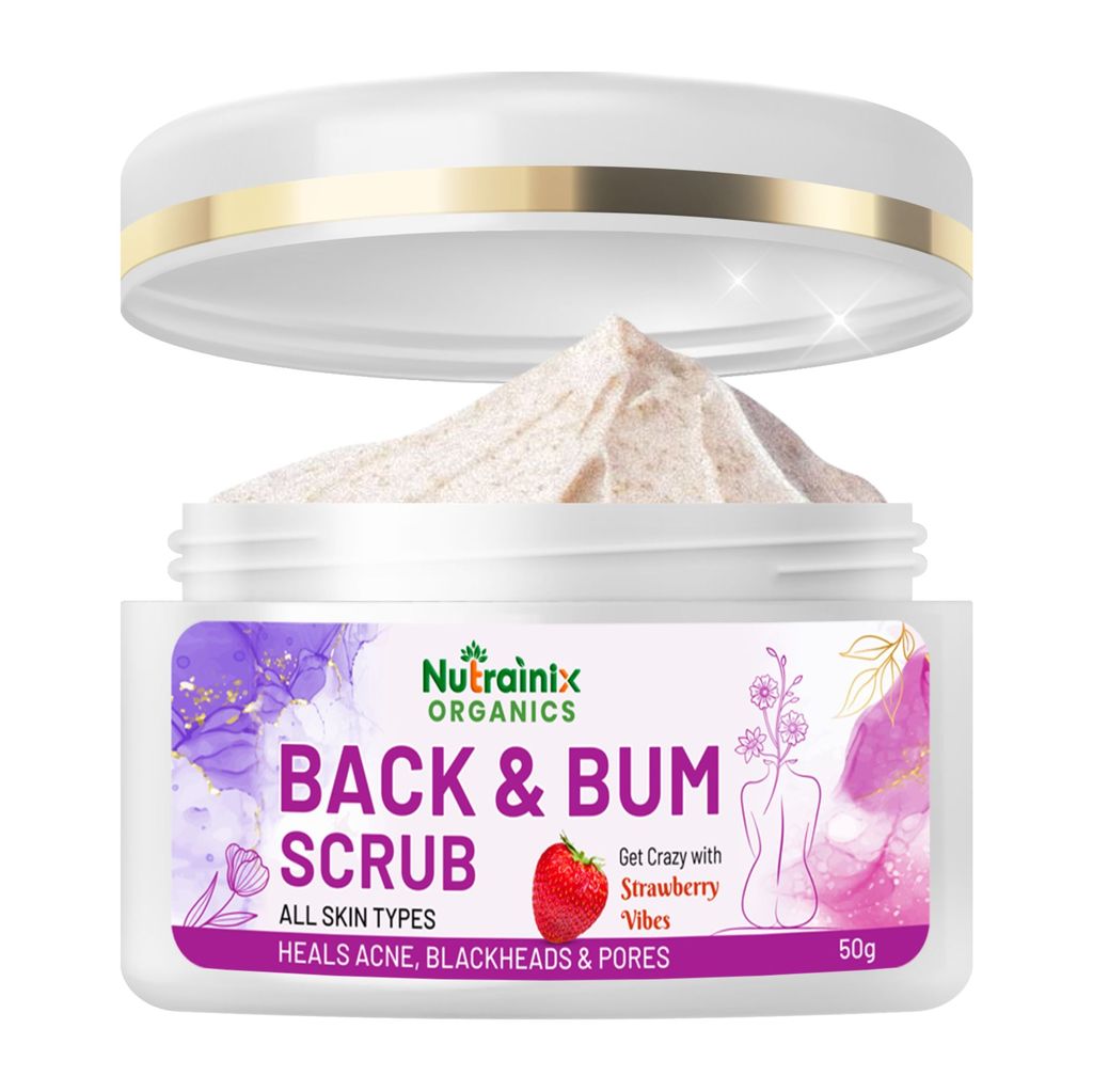 Nutrainix Organics Back & Bum Scrub, Brightening Exfoliator for Dark Spot Removal & Smooth, Radiant Skin For All Skin Types - 50g