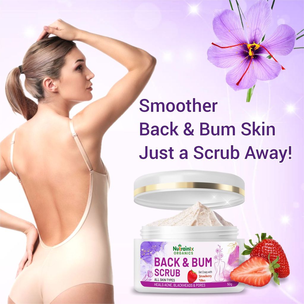 Nutrainix Organics Back & Bum Scrub, Brightening Exfoliator for Dark Spot Removal & Smooth, Radiant Skin For All Skin Types - 50g view 2