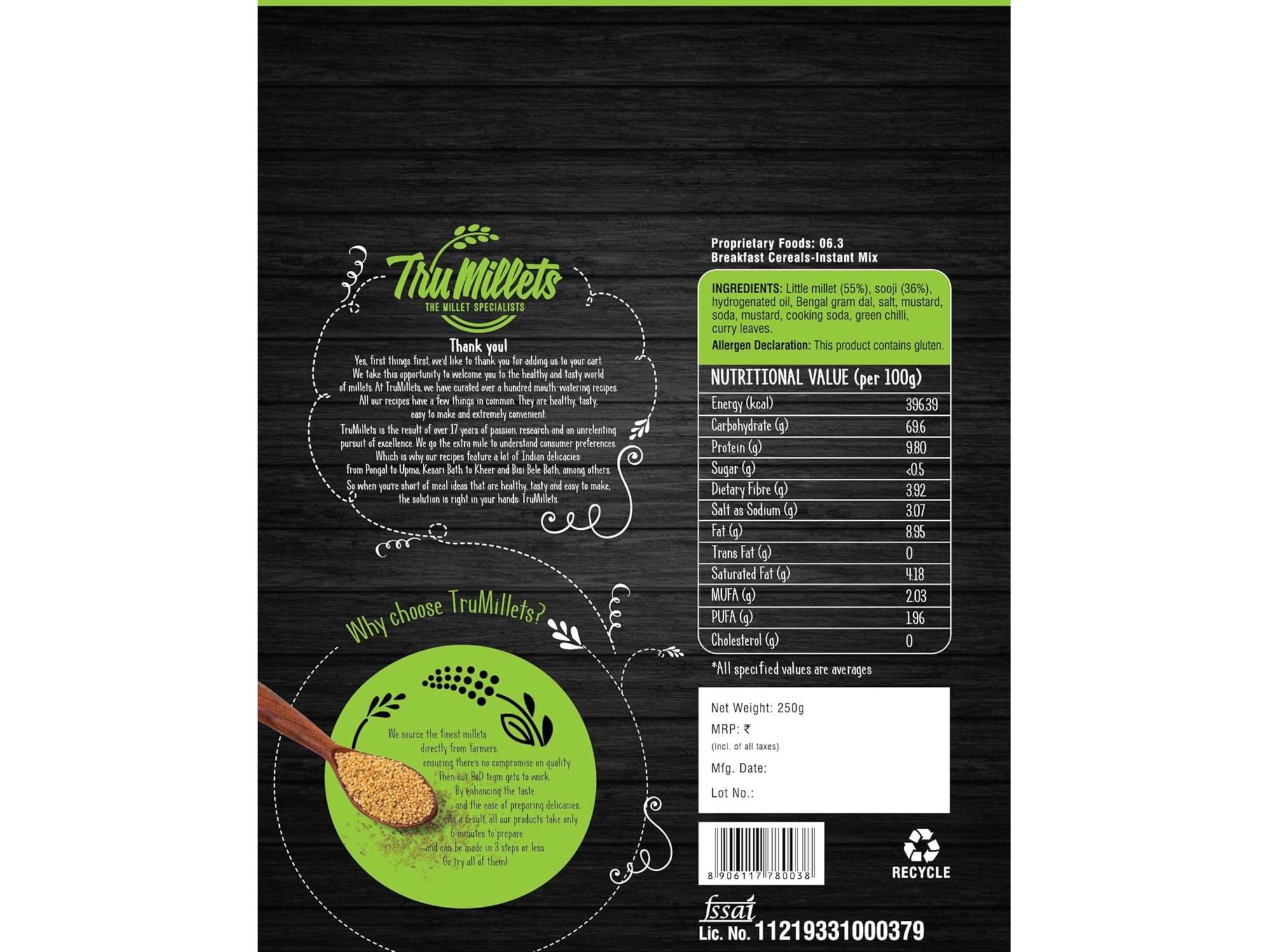 Trumillets Soft Idli Mix 250g,Healthy Multi Millet Idli Instant Mix, A nutrient-dense grain,Rich In Protein,Iron,Calcium,Fibre, No Palm oil view 2