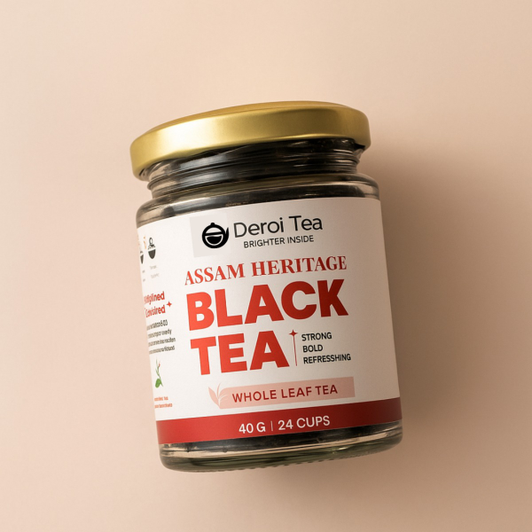 DEROI TEA Assam Heritage Black Tea | CARBON-FREE DRIED TEA | 100% Natural Whole Leaf | Assam Tea | 1Bud & 2 Leaves| Strong Flavour and Aroma - 40 gm - 24 Cups - 40 gm view 2