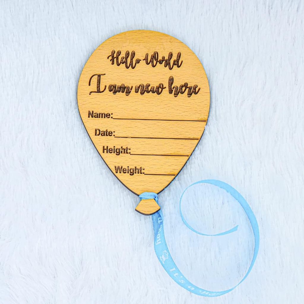 The Baby First Box Wooden Baby Name Announcement Sign, Birth Announcement Sign, Baby Milestone, Baby Phootshoot Prop, Baby Shower Gift - Balloon (Blue) view 2
