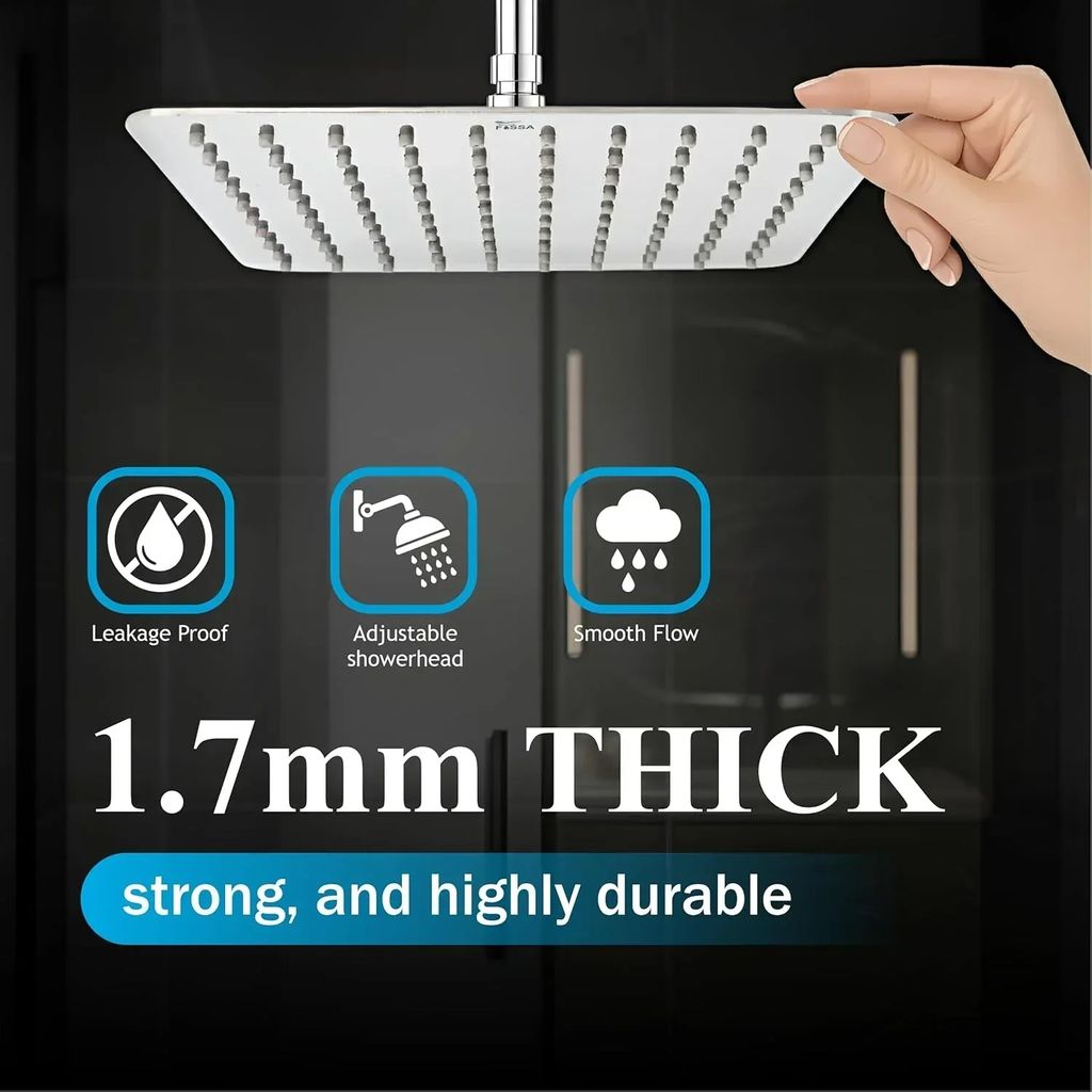 Colva (8x8 Inches) 304- Grade Stainless Steel Chrome Finish Overhead Shower With Arm (15 Inch) view 2