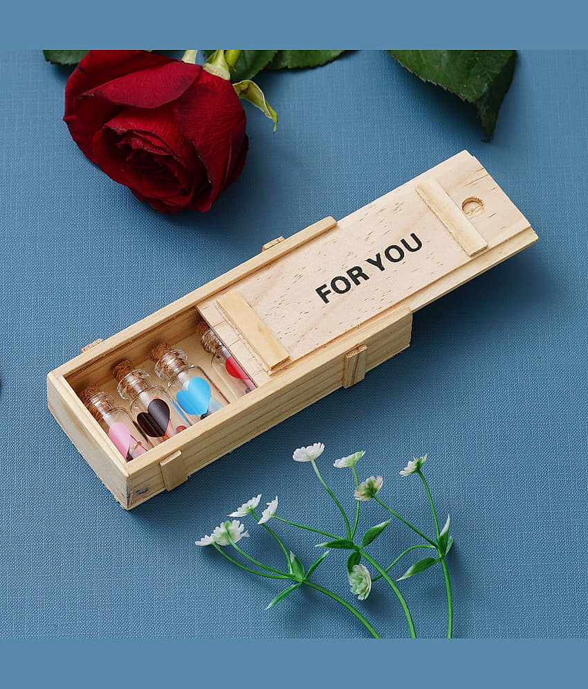 eCraftIndia Beige & Transparent Wooden Box For You Message Bottle Gift Set view 2
