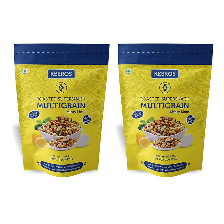 Keeros Tangy & Crispy, Healthy & Diabetic Friendly Multigrain Minty Lime Roasted Super Snack, 200 gm - Pack of 2