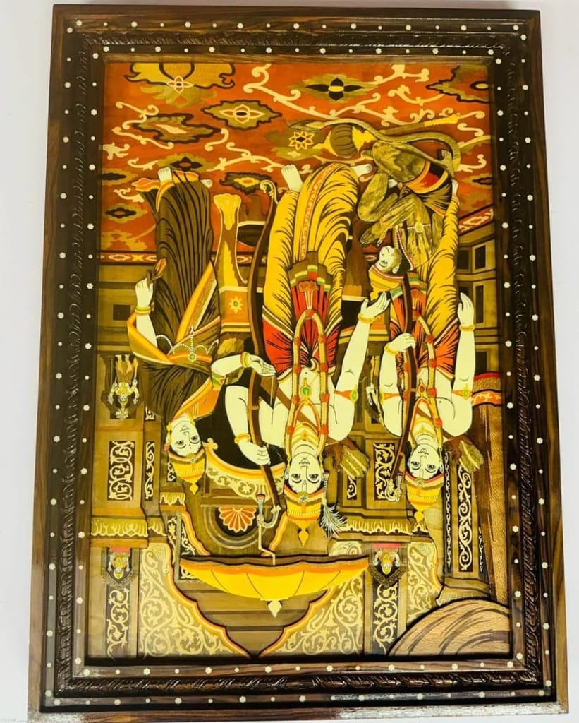 Lord Rama Darbar with Hanuman Wooden Painting view 2