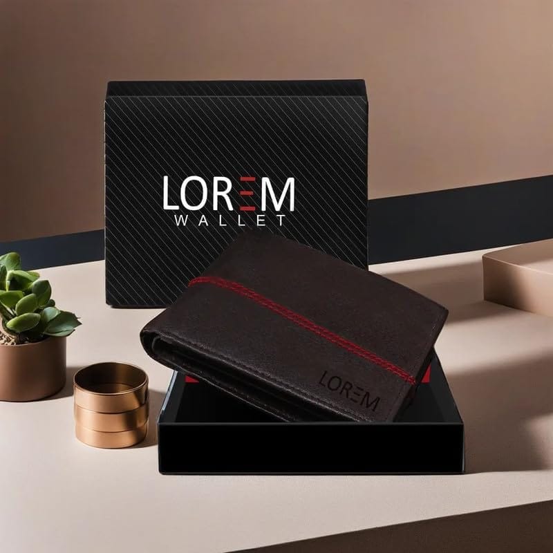 LOREM Brown Out Color Stitching Bi-Fold Faux Leather 4 ATM Card Slots Wallet for Men WL07-UF view 2