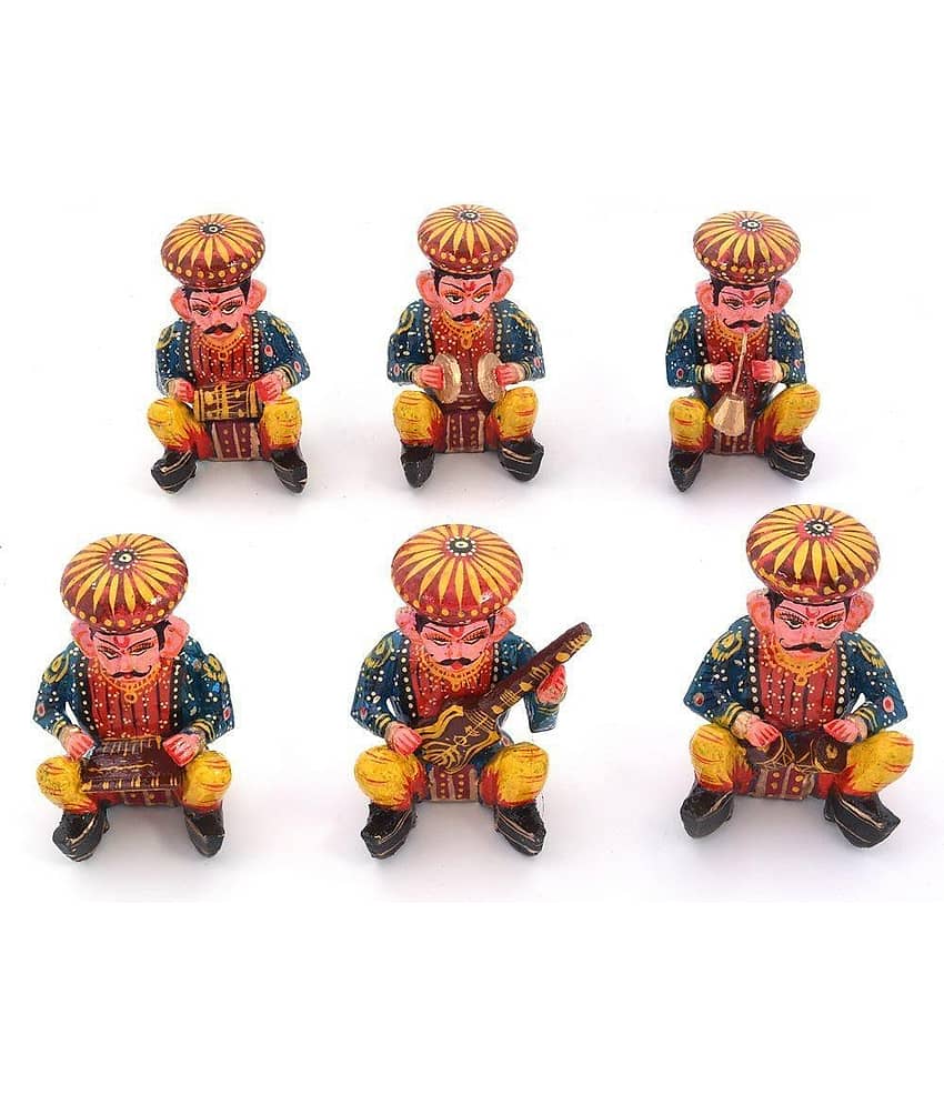 Fashion Bizz Rajasthani Wooden Musician Bawla Decorative Showpiece - 5.4 cm - Pack of 6 view 2