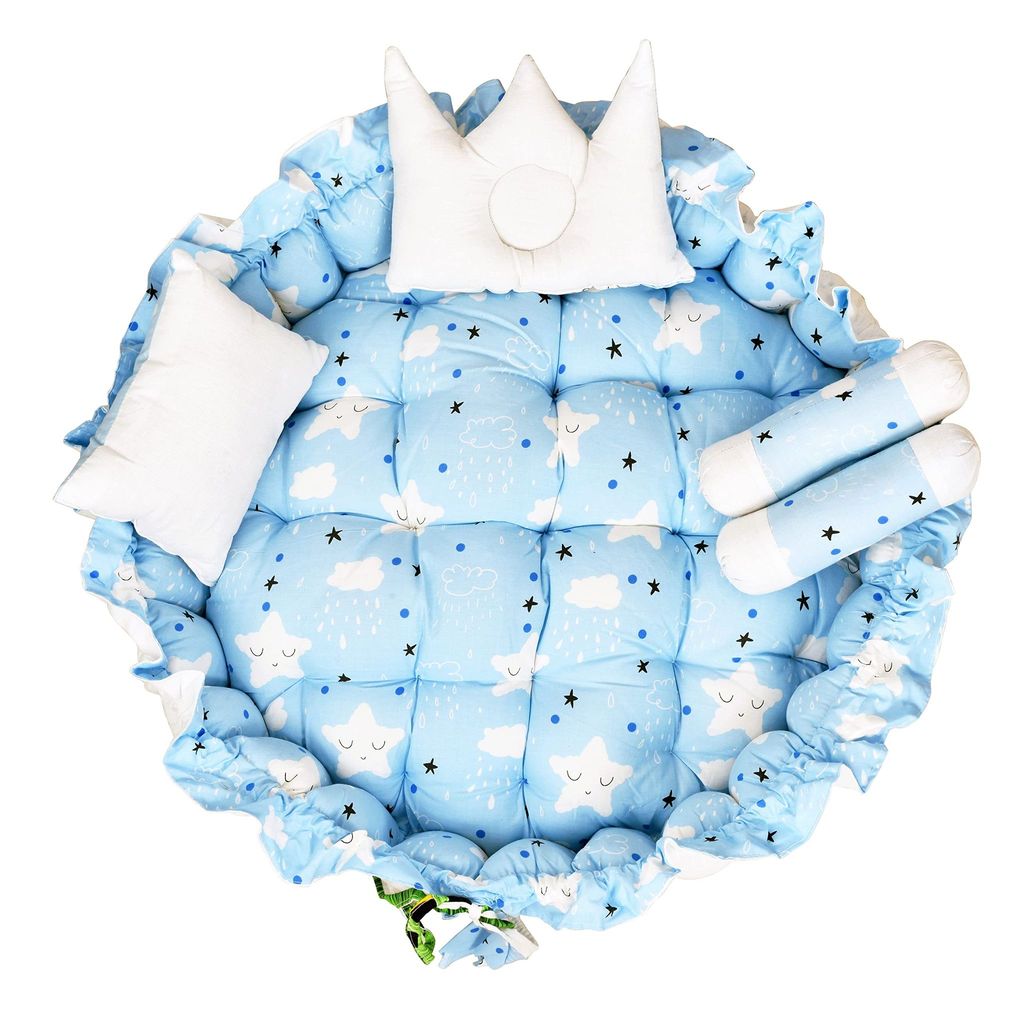 LOREM Multicolor 4 Pillows & Round Shape Cotton Baby Bed for 0-1 Year BB09-10 view 2