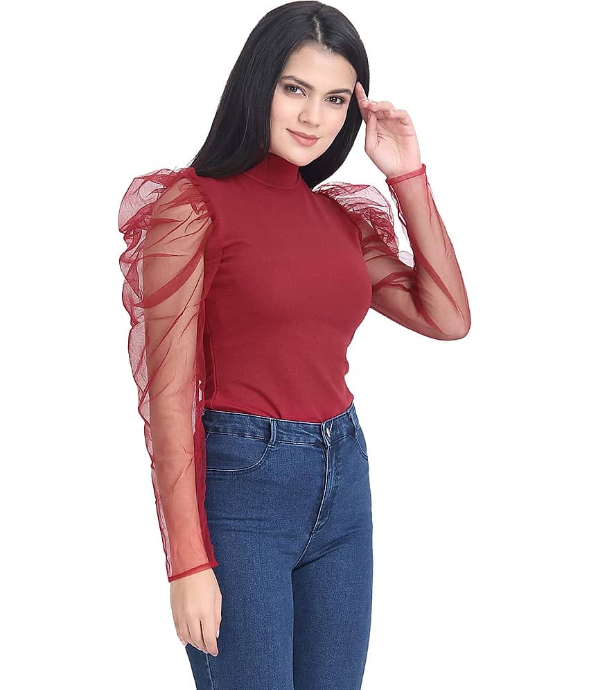 SAAKAA Women's Viscose Regular Top ( Maroon ) view 2