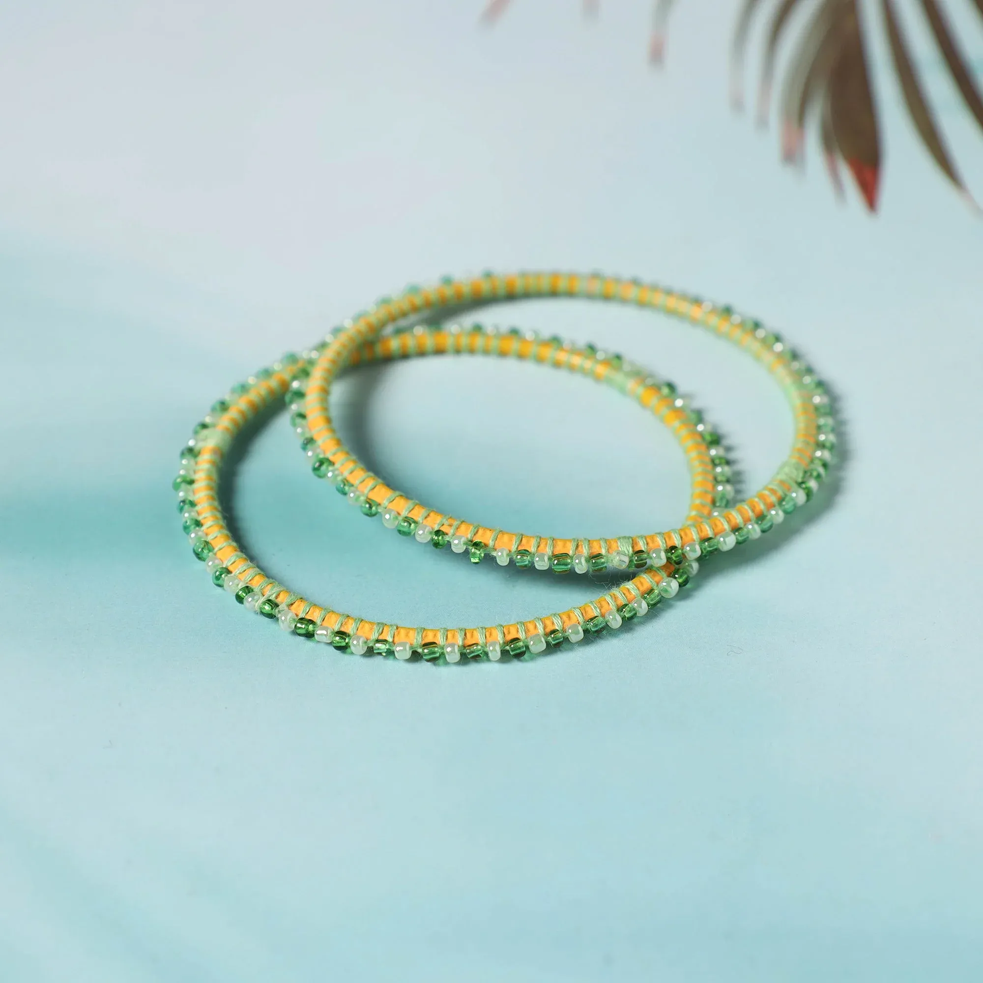 Green - Hand Embroidered Beadwork Bangle (Set of 2)