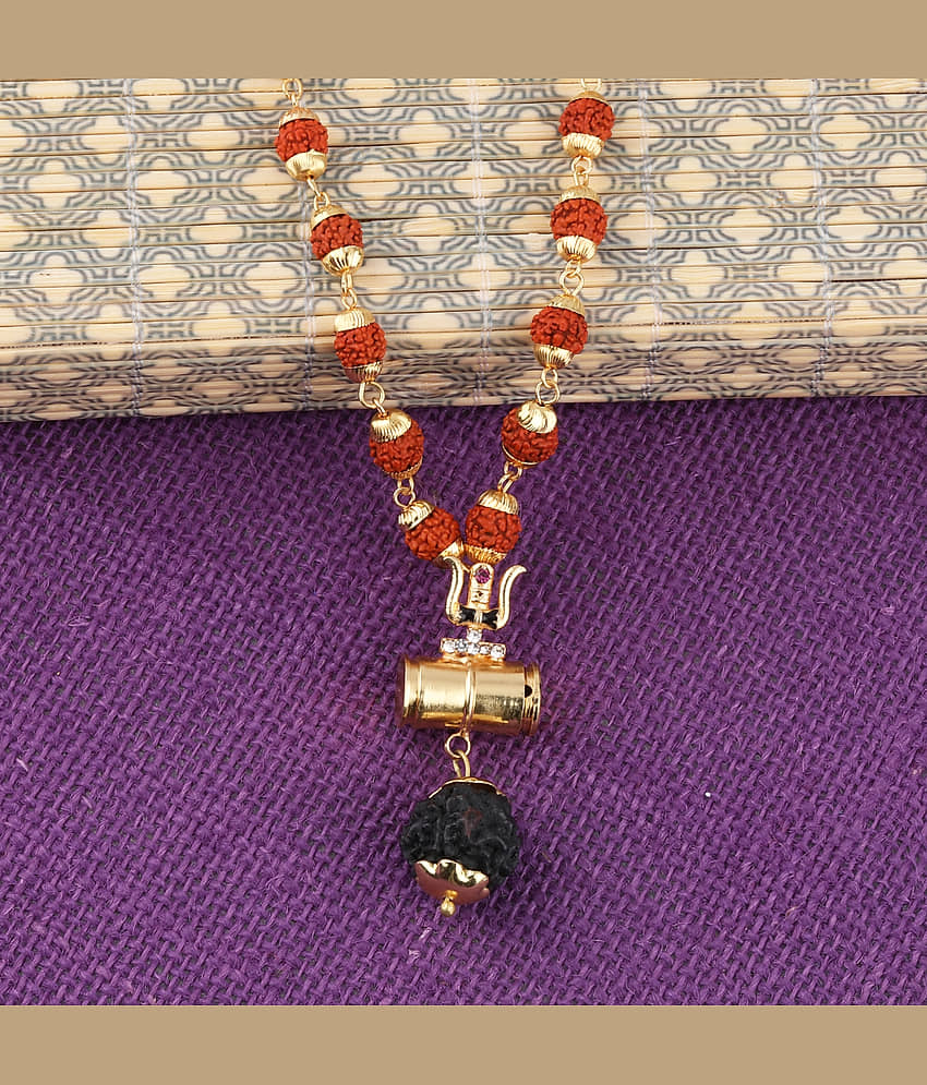SILVER SHINE Gold Plated Load Shiva Trishul Locket with Rudraksha Mala for Men and Women view 2
