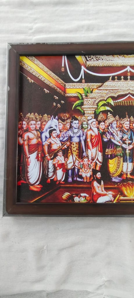 Buy Lord Vishnu with Goddess Laxmi and all Hindu Gods in Wooden Frame for Home Decor view 2