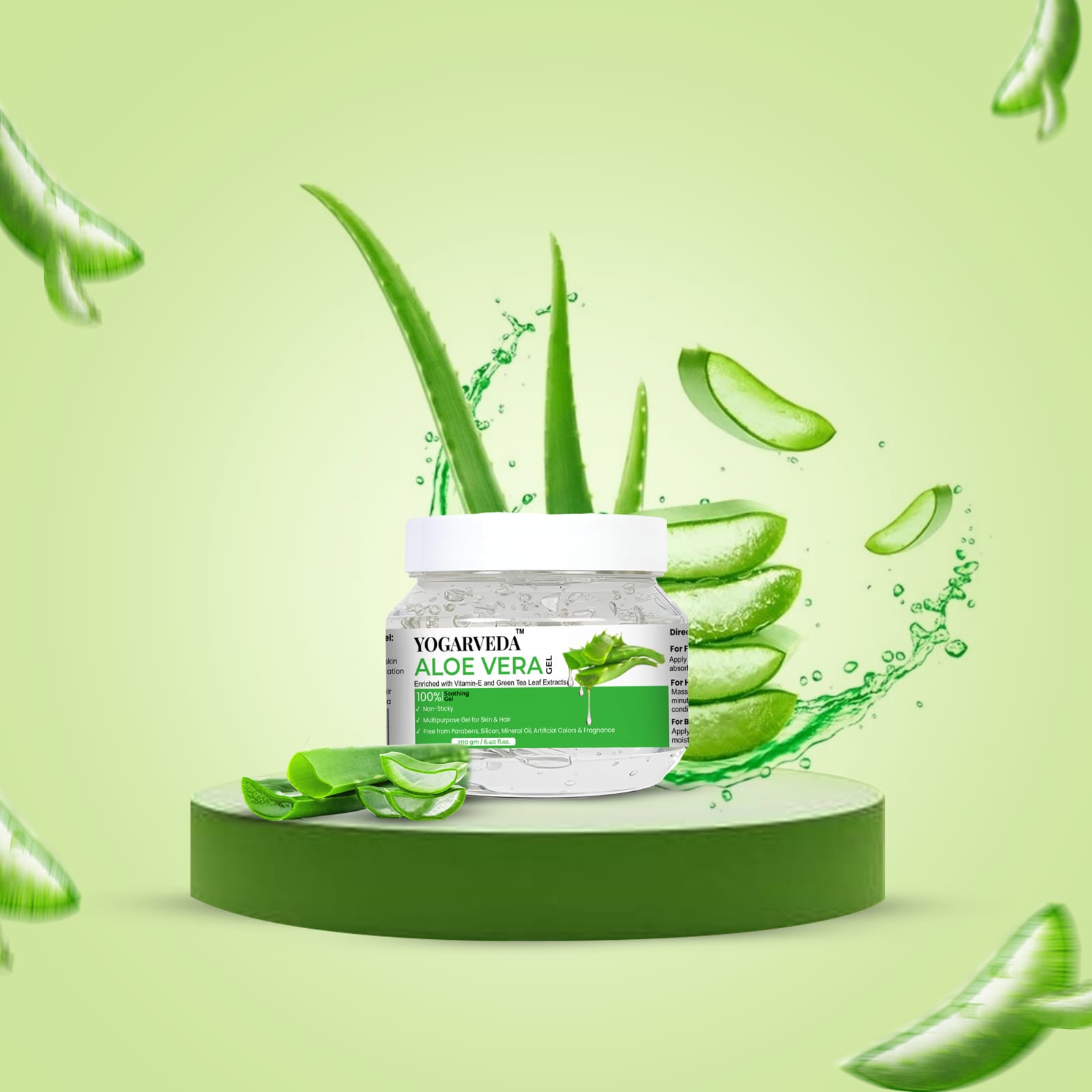 YOGARVEDA Aloe Vera Gel for Skin & Hair|Soothing, Non-Sticky, Paraben-Free|200g pack of 8 view 2